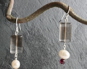 Smokey Quartz, Pearl, and Garnet Earrings