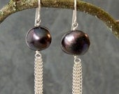The Black Pearl Tassel Earrings with Sterling Silver