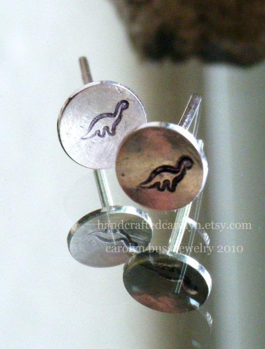 Studly the Dino Stud Earring  - Domed Sterling Silver Stamped Post Earrings
