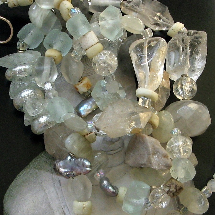 amitabha-- long white stone beaded necklace-- handmade by thebeadedlily