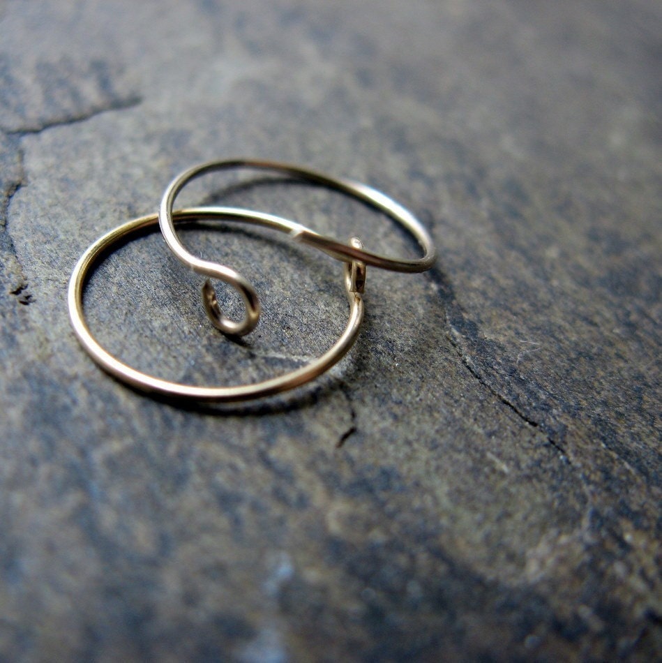 meddle hoops-- delicate 24g-- solid 14k gold-- yellow or white-- primitive series