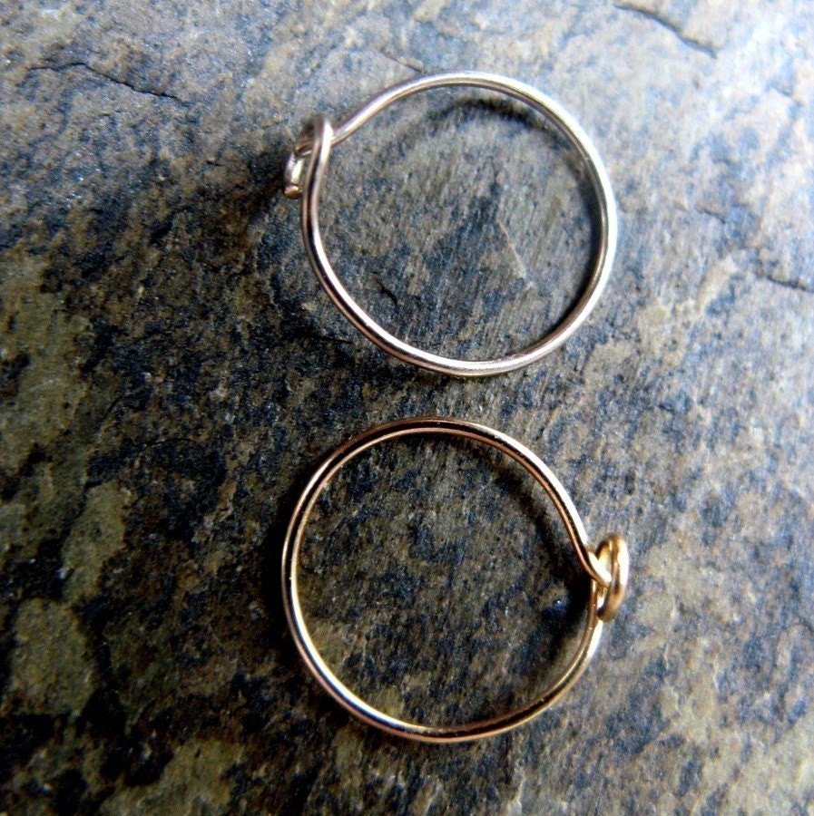 solid 14k gold hoop single-- super thin 26g-- primitive series-- ether by thebeadedlily on etsy