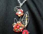 Wire wrapped and beaded polymer clay necklace jewelry