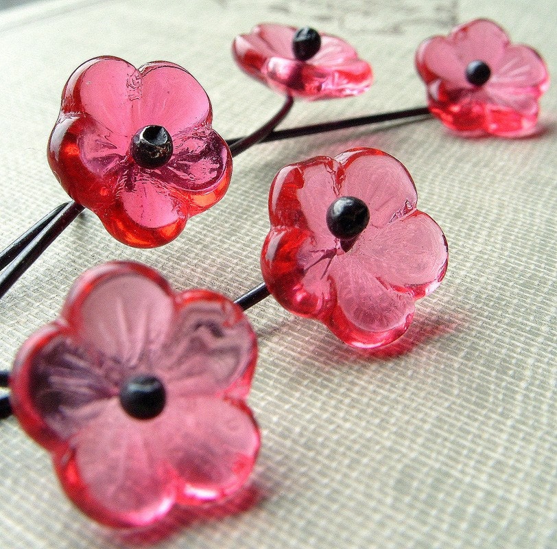 In Bloom 3 earrings - vintage glass and oxidized sterling silver