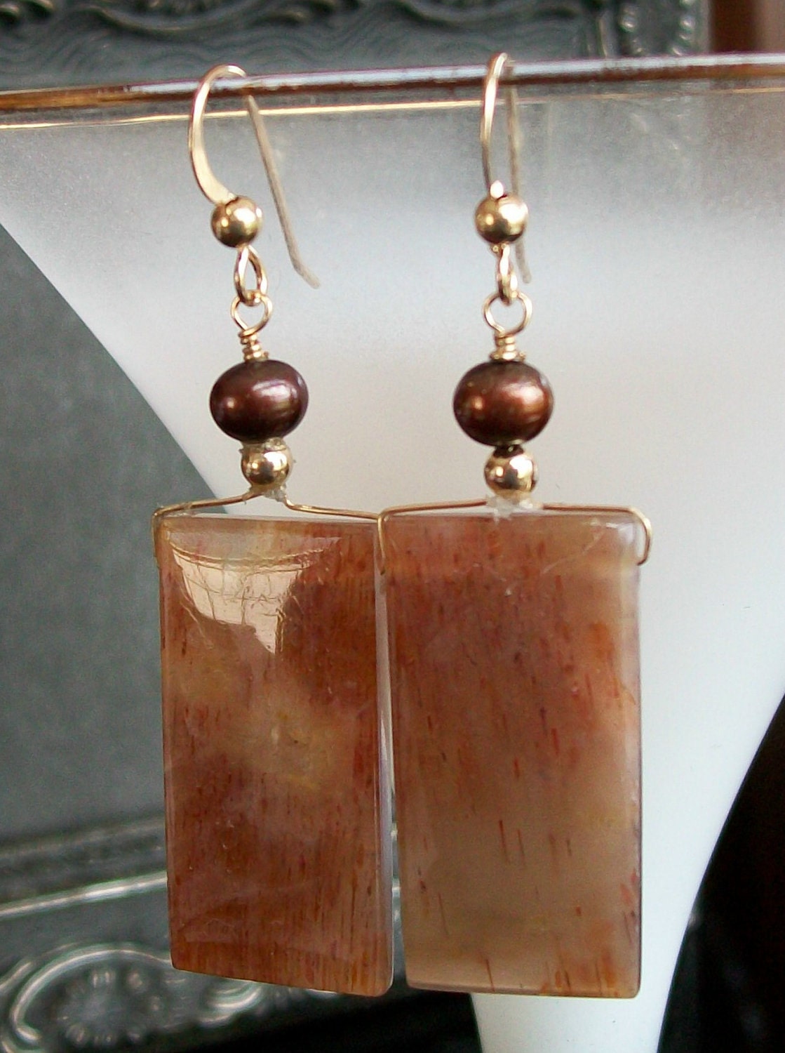 Sunstone Antique Copper Pearls 14kt Gold Filled Earrings