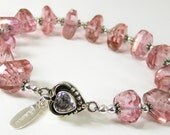 Mystic Pink Topaz Nugget Sterling Silver Handmade Bracelet Heart Box Style Clasp Crystal