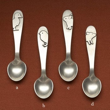 baby spoon - adorable animals in hand cast pewter