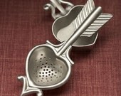 heart tea strainer with rest - hand cast pewter