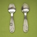 bird baby spoon and spork feeding set - pewter for toddler or baby