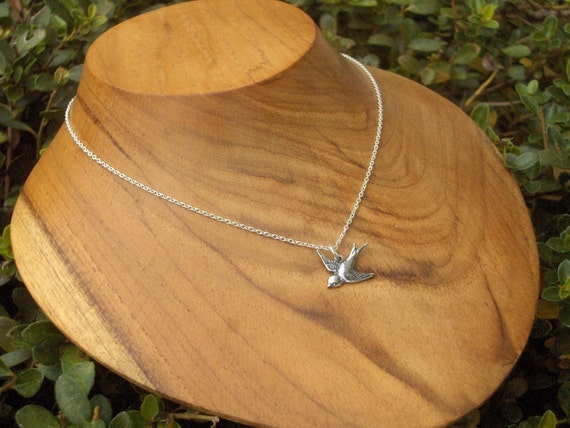 Silver Simple Sparrow Necklace- Pretty Sterling Silver over Brass Bird Classic Pendant on Dainty Sterling Silver Chain with Secure Clasp