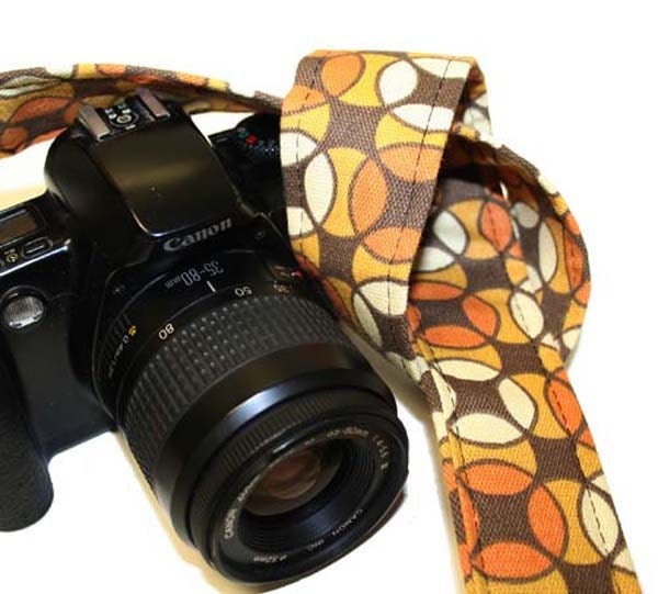 Camera Strap for Slr, Dslr - Autumn Tesselations in Brown Orange and Gold by Howard Avenue