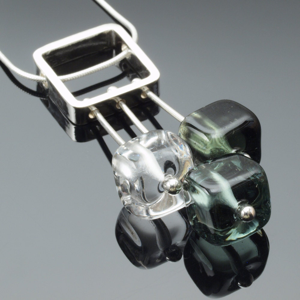 New Stem Necklace in Gray and Clear - Ready to Ship