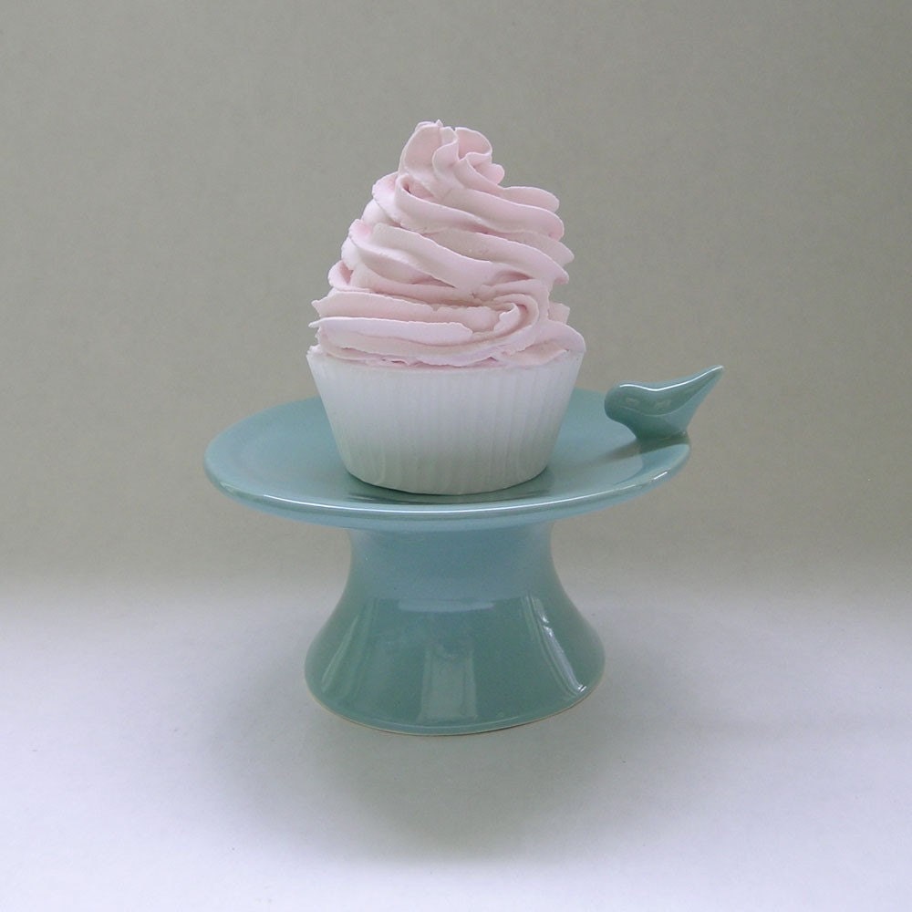 Ceramic Cupcake Stand with Bird in Robin Egg Blue