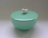 Ceramic Lidded Vessel with Bird in Vintage Green