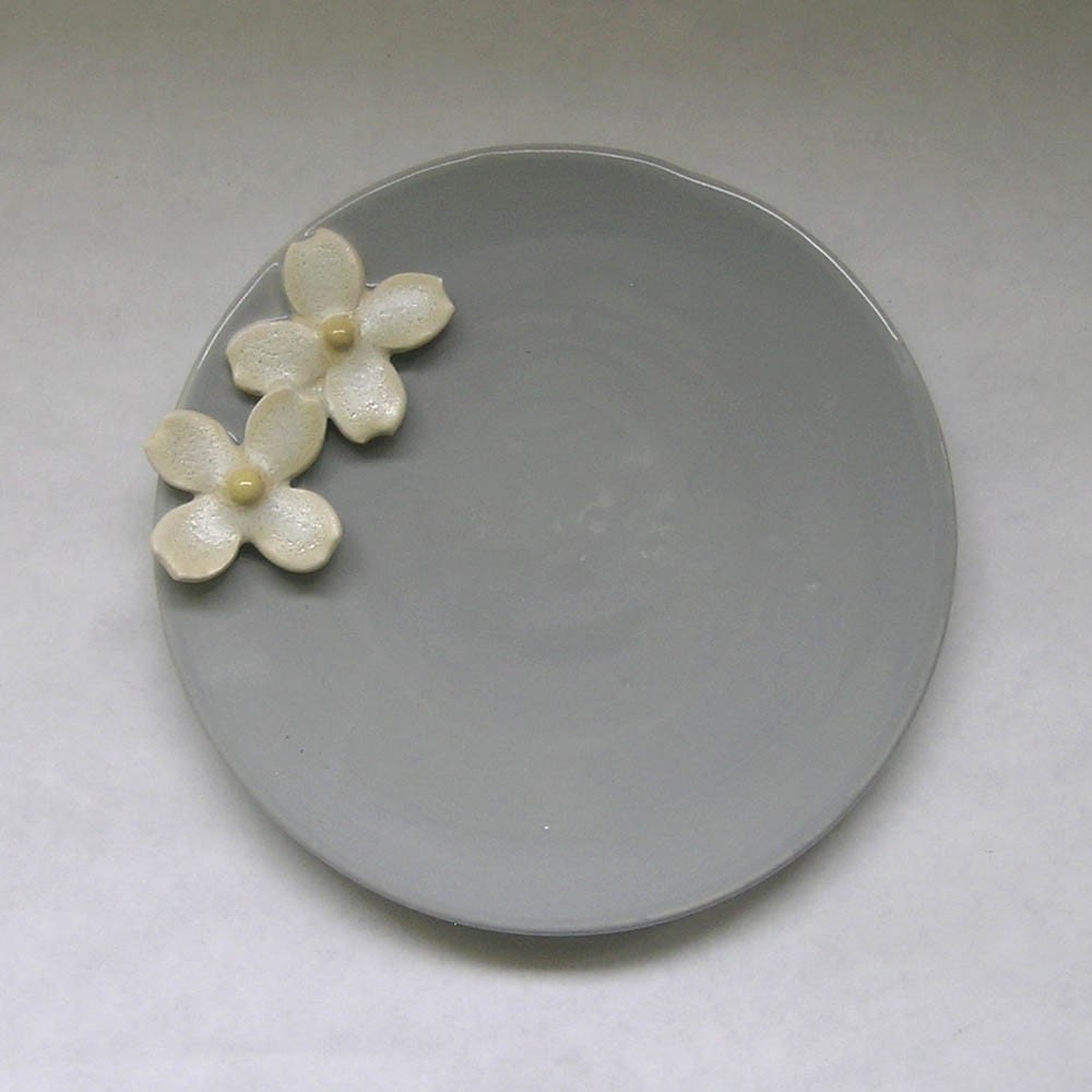 Ceramic Dessert Plate with Dogwood Flower - whitneysmith