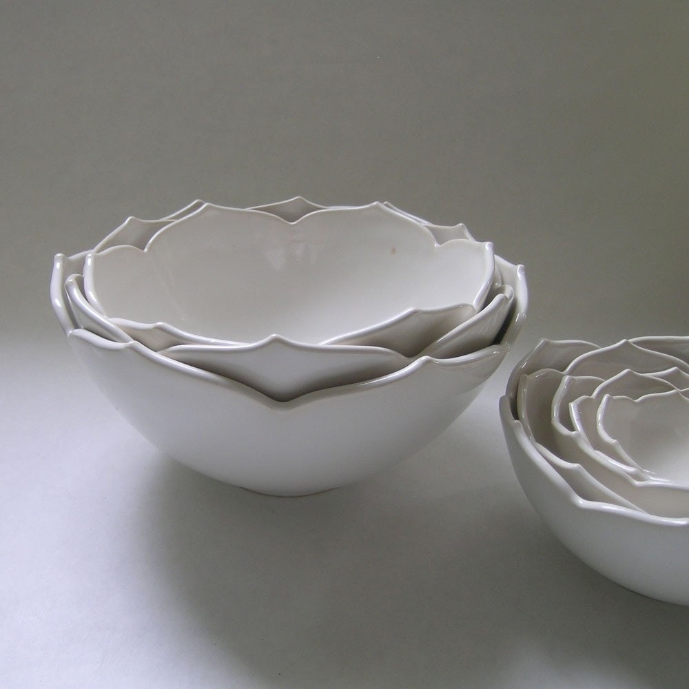 Nesting Ceramic Lotus Bowls Set of Eight