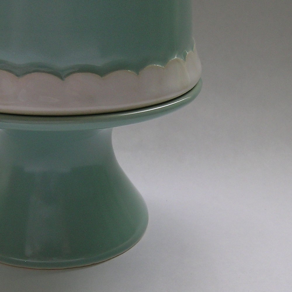 Bird Ceramic Cupcake Stand with Scallop Bell Jar in Robin Egg Blue