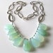 Aqua Chalcedony gemstone briolette necklace, beaded bib necklace with silver chain, beaded jewelry