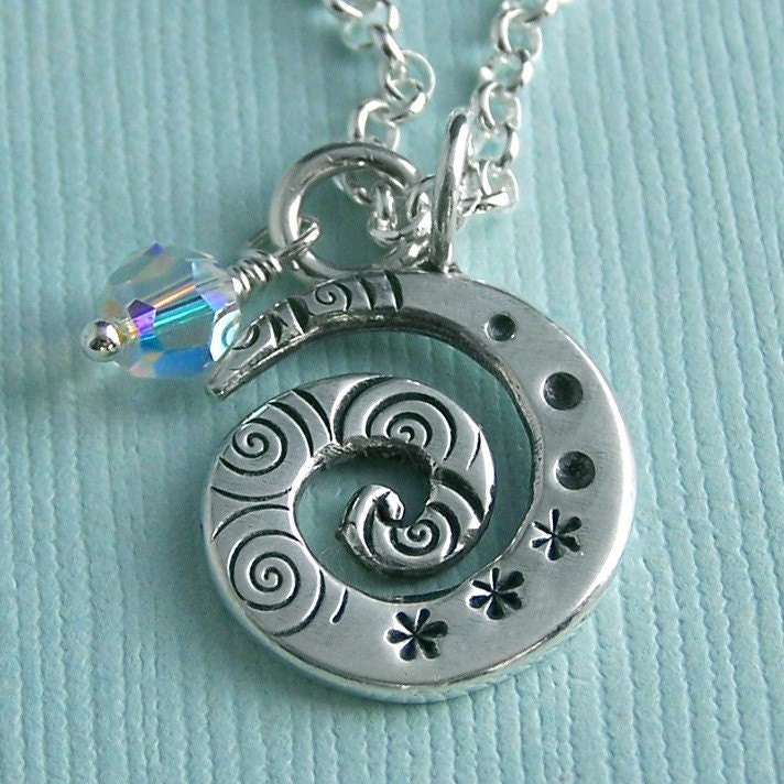 Hand Stamped Little Sterling Silver Spiral Necklace