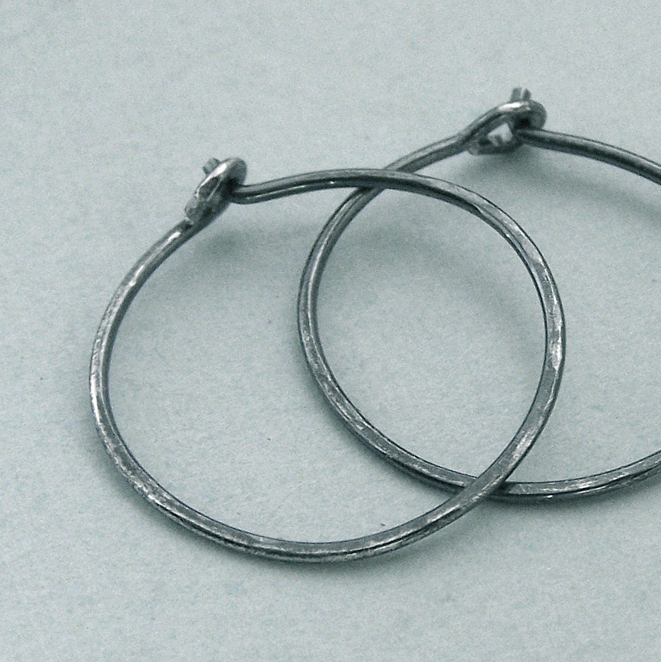 Oxidized Hoop Earrings - Sterling Silver - Everyday Hoops - Three Quarter Inch