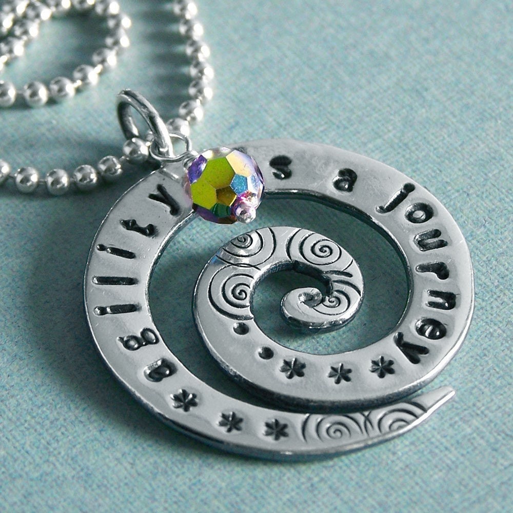 Agility Affirmation Necklace - Hand Stamped Sterling Silver Spiral - agility is a journey
