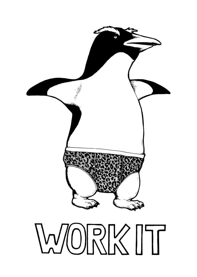 Penguin Art Print ACEO - "Work it Penguin"