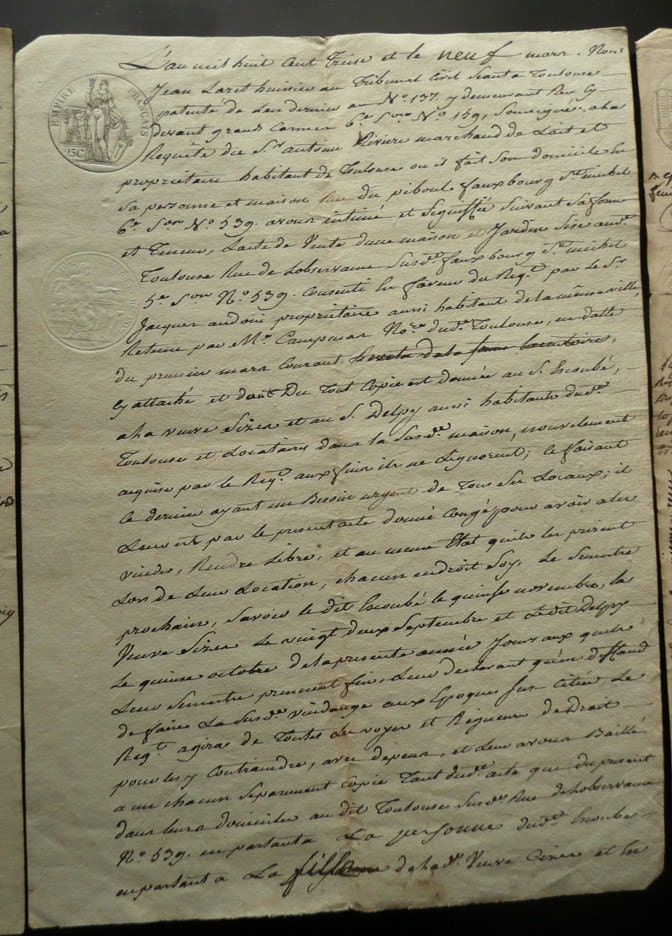 Exquisite Ephemera French Paper from 1800s - Three Pages - Handwritten in Ink - Number Three
