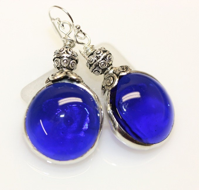 Colbalt Blue Gllass Gem Earrings