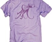 Octopus Retro Graphic Tee Sea Animal Illustration Tonal Violet Print T-shirt (S,M,L,XL,XXL)