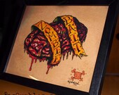 Zombie Bait Bloody Tattoo Style Brain Art Print 8x10 By Agorables Love the Cute Stuff