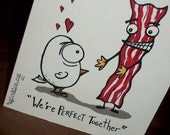 Cute Romantic Love Card Bacon and Eggs  5x7 Greeting Card Blank inside by Agorables Valentine's Day