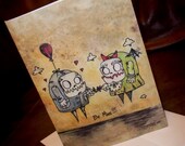 Anniversary Romantic Monster Card"Be Mine" Love  5x7 Art by Agorables Undead Zombie Valentine's Day