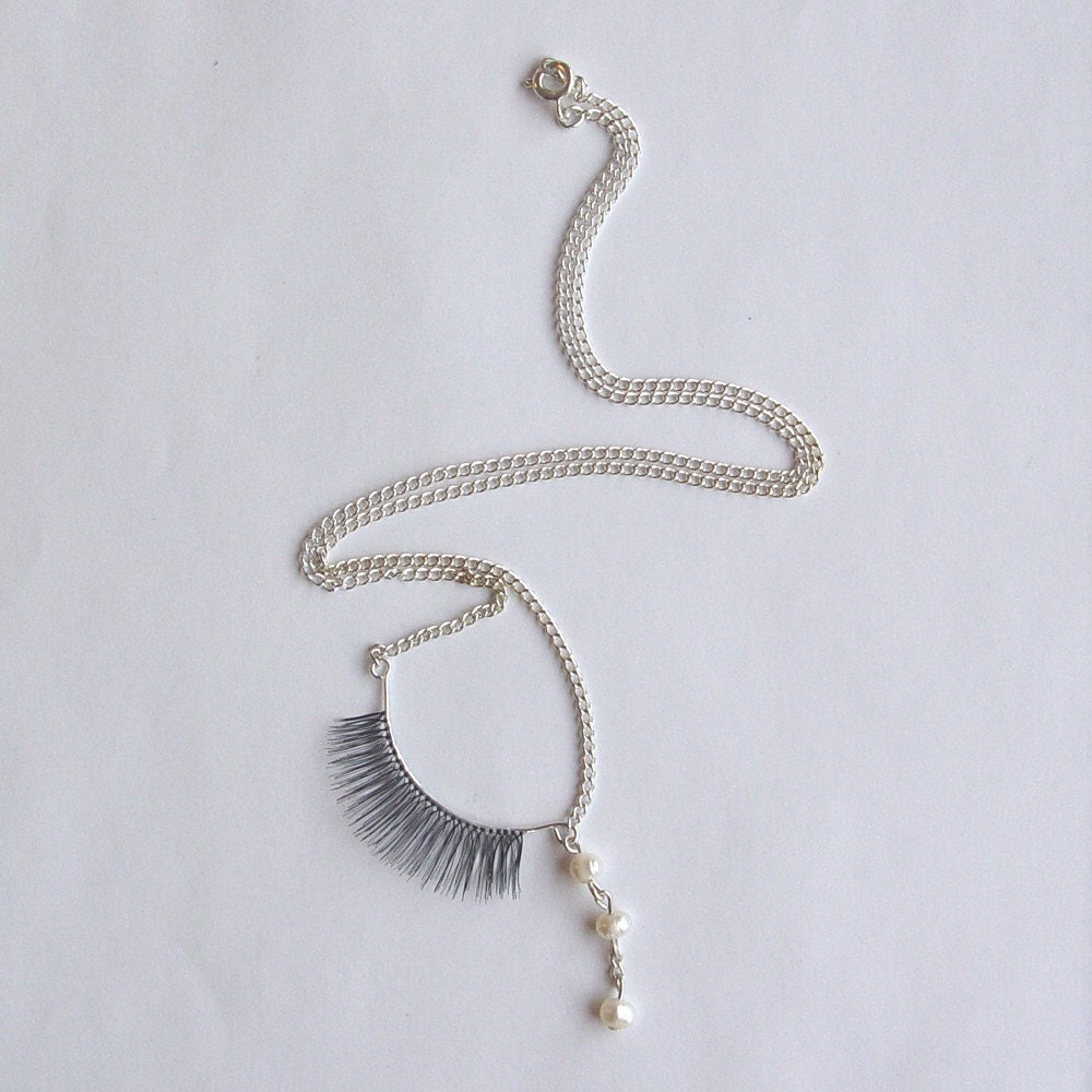 Sterling Silver Eyelash Necklace with Freshwater Pearls
