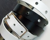 Skinny Wrap LEATHER BELT in Black and White with Sparkles, Womens Accessories, Eco Friendly, Reclaimed Leather, OOAK