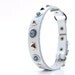 White Leather Cat Collar with Blue Sparkles and Pyramid Studs, Size XS/S, 8-10in Neck, Eco-Friendly, OOAK