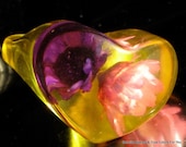 Poured Lucite Vintage Flowers Ring Finger Heart Bubble Domed Frozen Yellow Chunky Purple Pink Size Sz 7 - 7.5