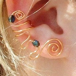Ear Cuff Wrap Emerald Green Copper Celtic Swirl