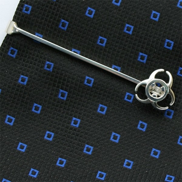 Biohazard Tie Bar Clip, Sterling Silver, Handcrafted