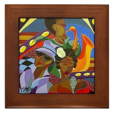 The Jazz Club Billie Holiday Framed Ceramic Tile from original painting by Kristen Stein