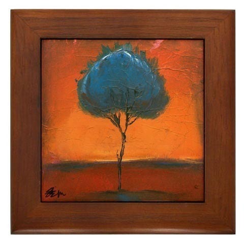 Singular Beauty Sunset Glow Tree Framed Ceramic Tile  Modern Minimalist Landscape Art by Kristen Stein Free US Shipping