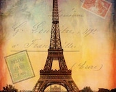 Eiffel Tower Paris France  Romantic Digital Collage Landscape by Kristen Stein