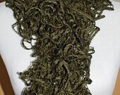 ON SALE Romantic, Delicate and Frilly Crochet Ruffled Scarf - Khaki Green - Long and versatile