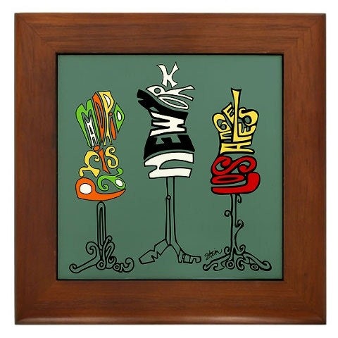 Fashion Capitols of the World Framed Ceramic Tile SAGE - Design inspired by Project Runway - Modern Whimsy text-based design by Kristen Stein