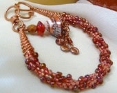 Burnt Orange and Peach Beaded Kumihimo Seashell Bracelet