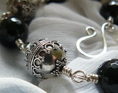 Faceted Onyx and Bali Silver Bead Link Bracelet