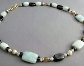 Adrienne Necklace with Chalcedony, Amazonite, Hypersthene, Smoky Quartz, and Bamboo Leaf Agate
