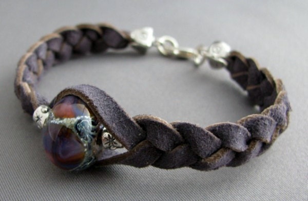 Dragonhold Dragon's Eye Bracelet with Steel Blue Suede and American Artisan Lampwork