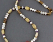 Verona Necklace with American Artisan Lampwork, Yellow Jade, Cultured Freshwater Pearls, and Amethysts