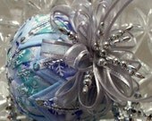 Quilted Christmas Ball Ornament Icicles and Snowflakes