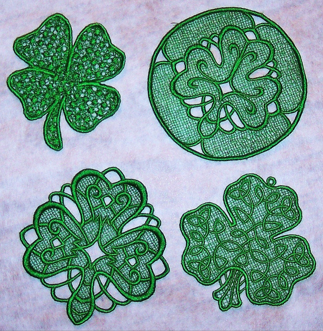 Free Standing Embroidered Lace Shamrocks by YourWayEmbroidery